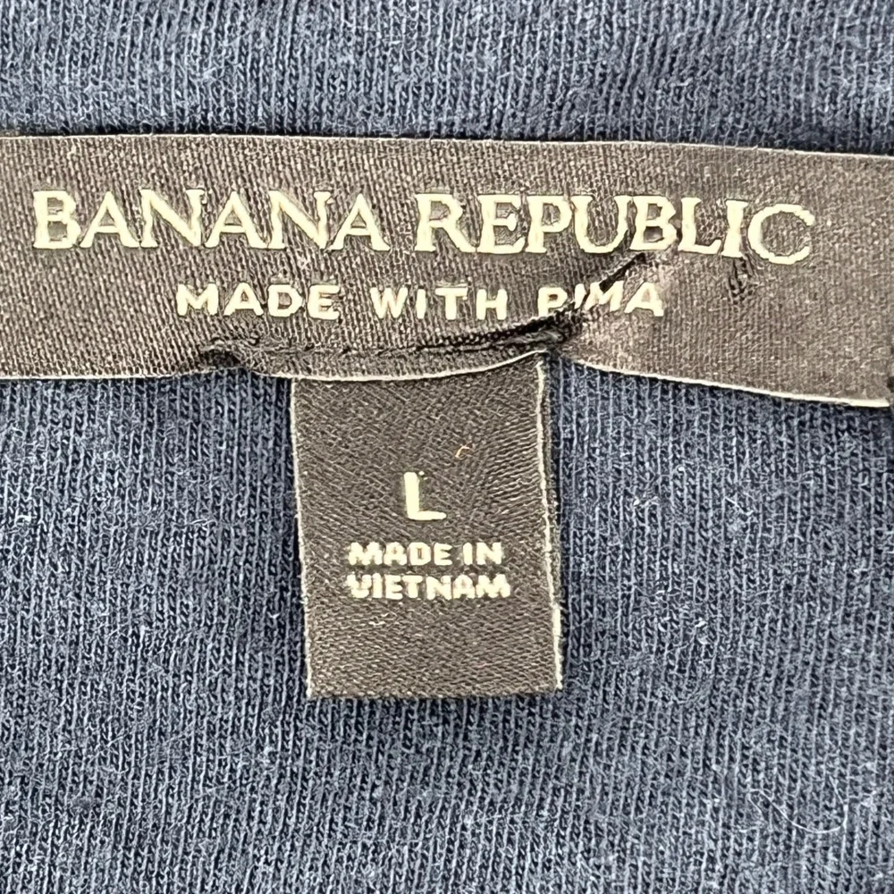 Banana Republic Henley Shirt, Mens, Large, Blue, Striped Pima Cotton Modal